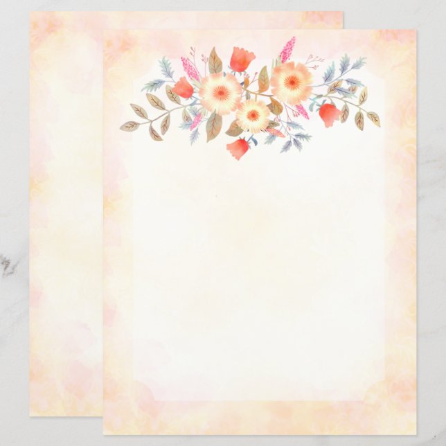 Botanical Peach Gradient Stationery Paper (Front/Back)