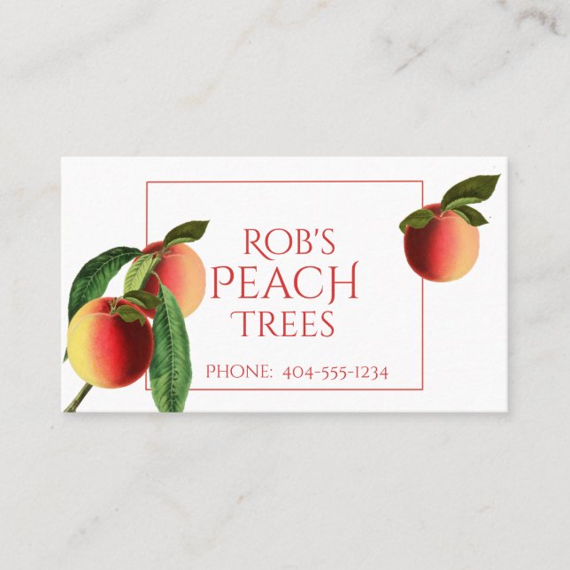 Botanical Peaches on White Business Card (Front)
