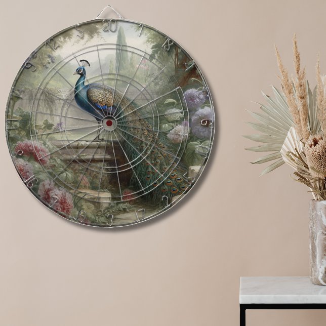 Botanical: peacock on stairs in an English garden Dartboard (Creator Uploaded)