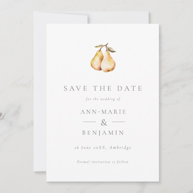 Botanical Pears Wedding Save The Date (Front)