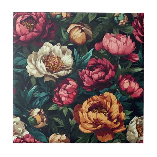 Botanical Peonies Ceramic Tiles  For Indoor Floori (Front)
