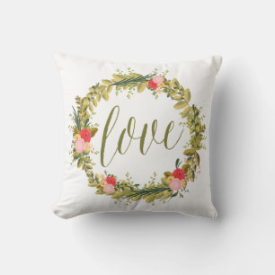 Botanical Peonies Floral Wreath Love Pillow