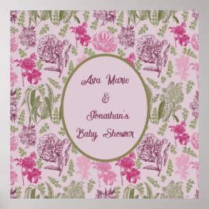 Botanical Peony Eucalyptus Girl Baby Shower Poster