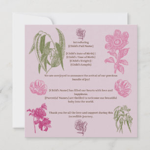 Botanical Peony Eucalyptus Girl Birth Announcement