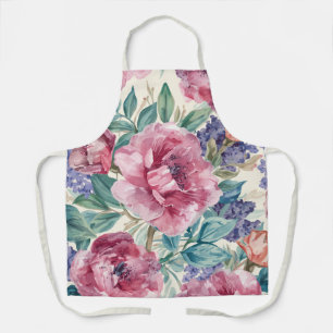 Botanical Peony Watercolor Lavender Blooms Floral Apron