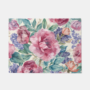 Botanical Peony Watercolor Lavender Blooms Floral Doormat