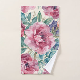 Botanical Peony Watercolor Lavender Blooms Floral Hand Towel