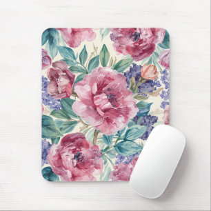 Botanical Peony Watercolor Lavender Blooms Floral Mouse Mat