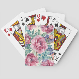 Botanical Peony Watercolor Lavender Blooms Floral Playing Cards