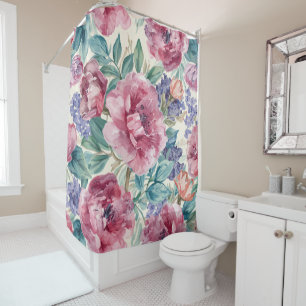 Botanical Peony Watercolor Lavender Blooms Floral Shower Curtain