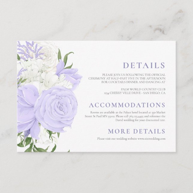Botanical Periwinkle Watercolor Wedding Enclosure Card (Front)