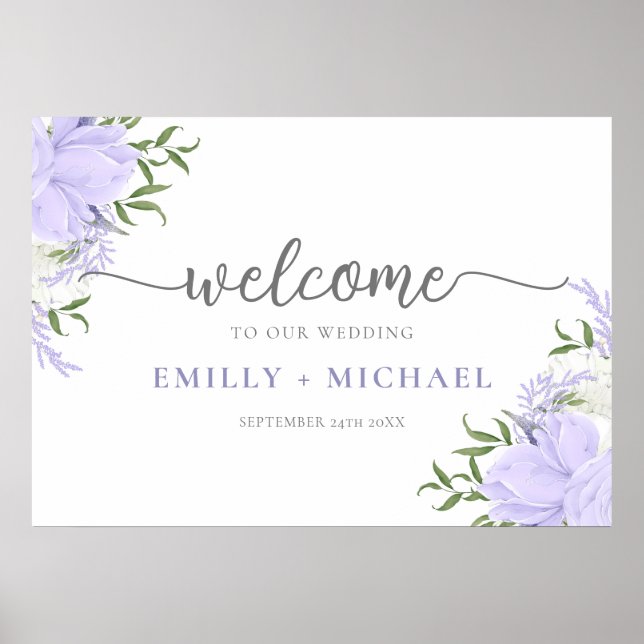 Botanical Periwinkle Wedding Welcome Sign (Front)