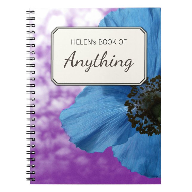 Botanical Photo Blue Poppy Personalised Notebook (Front)