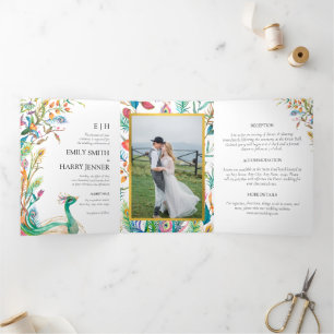 Botanical Photo Peacock Indie Garden Wedding  Tri-Fold Card