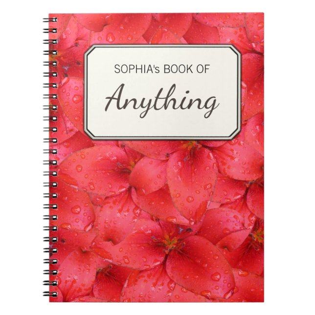 Botanical Photo Red Garden Lilies Personalised Notebook (Front)