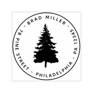 Botanical Pine Tree Round Return Address Name Self-inking Stamp
