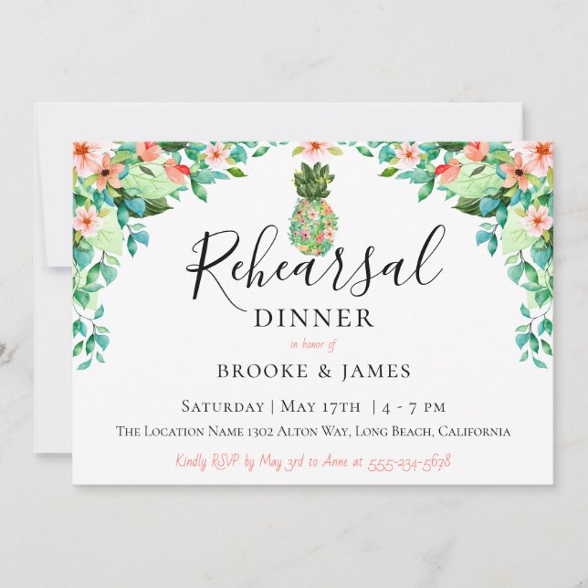 Botanical Pineapple Rehearsal Dinner Invitation (Front)