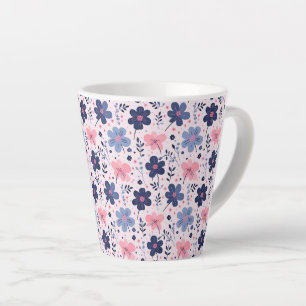 Botanical Pink And Blue Flowers Nature Print Latte Mug