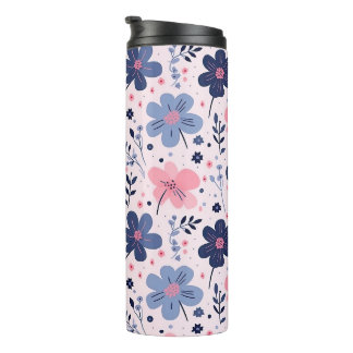 Botanical Pink And Blue Flowers Nature Print Thermal Tumbler
