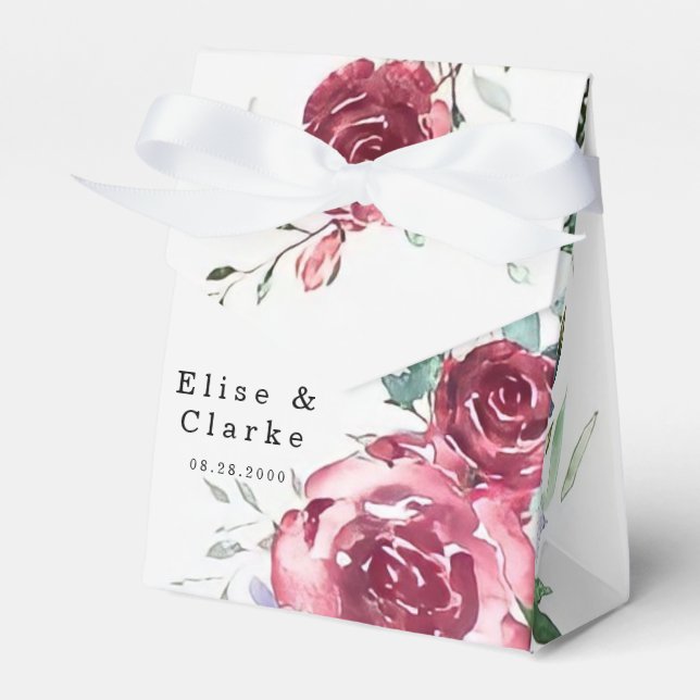 Botanical Pink and Burgundy Floral Wedding Favour Box (Front Side)