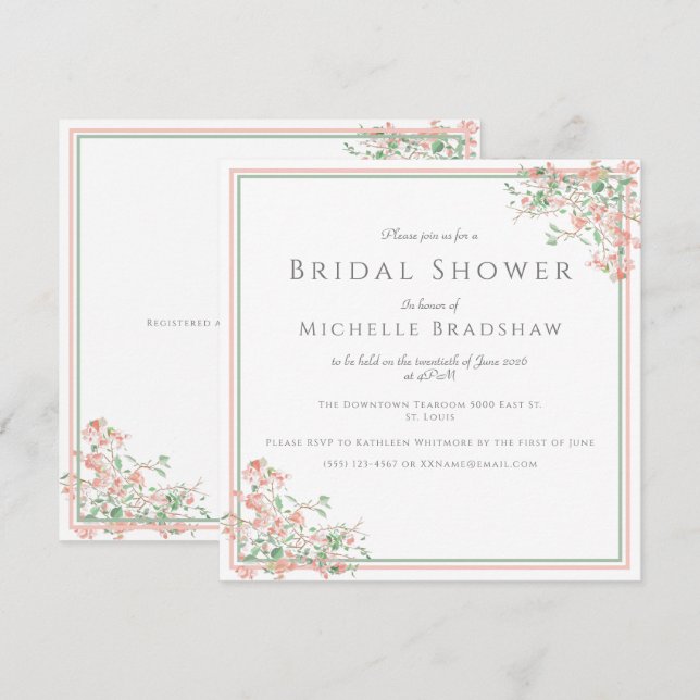 Botanical Pink and Green Boho Bridal Shower Invita Invitation (Front/Back)