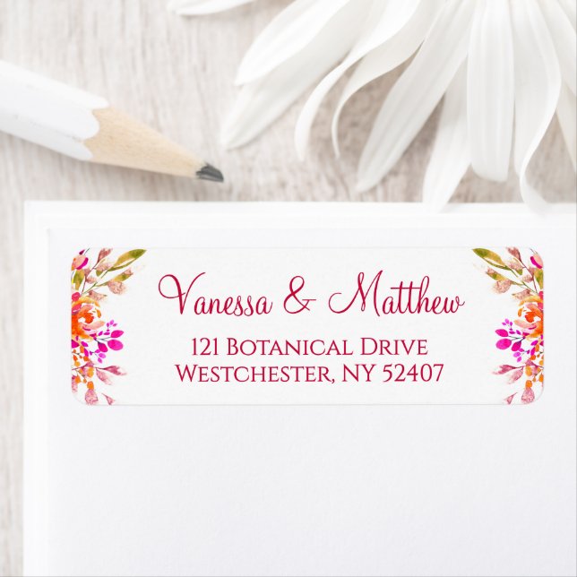 Botanical Pink and Orange Wedding Return Address (Insitu)