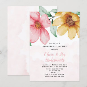 Botanical Pink and Yellow Floral Bridesmaids Lunch Invitation
