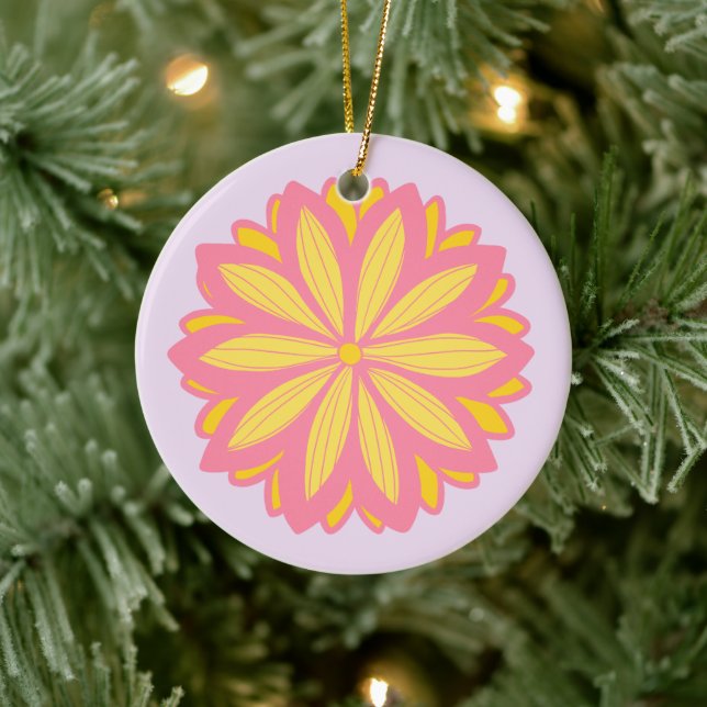 Botanical Pink And Yellow Flower Ceramic Tree Decoration (Tree)