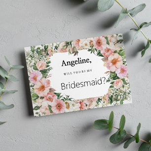 Botanical pink blossom summer floral Bridesmaid Invitation