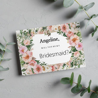 Botanical pink blossom summer floral Bridesmaid Invitation