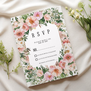 Botanical pink blossom summer floral RSVP Invitation