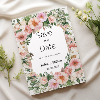 Botanical pink blossom summer floral Save the Date Invitation