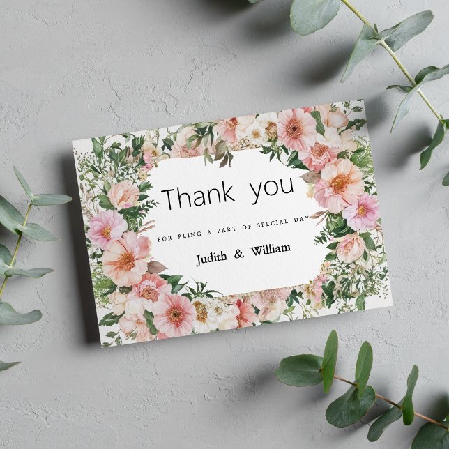 Botanical pink blossom summer floral Thank You Invitation (Botanical pink blossom summer floral Thank You )