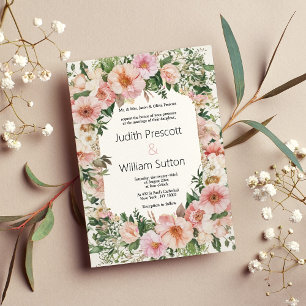 Botanical pink blossom summer floral Wedding Invitation