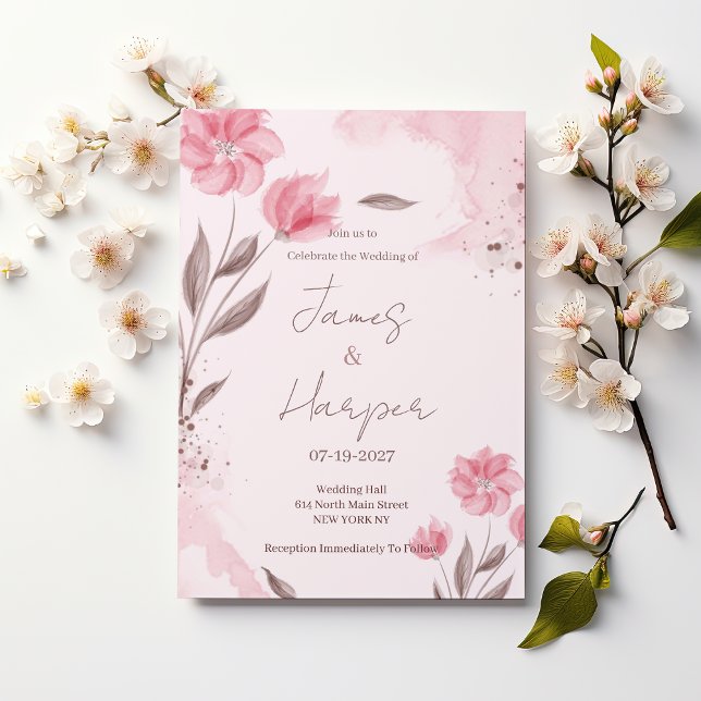 Botanical pink brown watercolor floral Wedding Invitation (Botanical pink brown watercolor floral Wedding )
