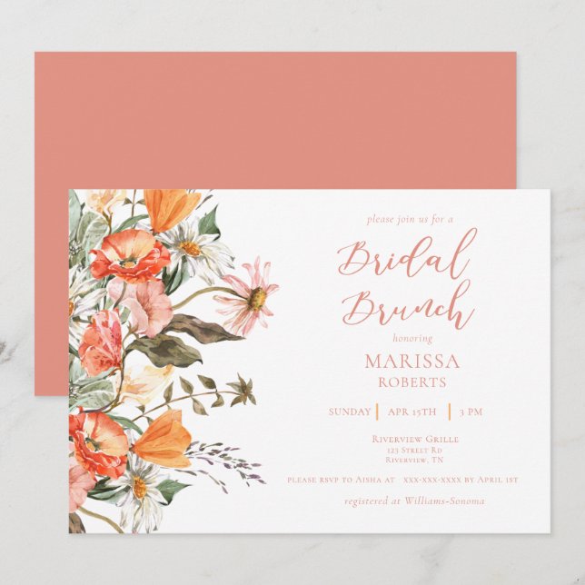 Botanical Pink Brunch  Bridal Shower Invitation (Front/Back)
