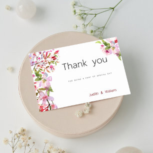Botanical pink cherry blossom summer Thank You Invitation