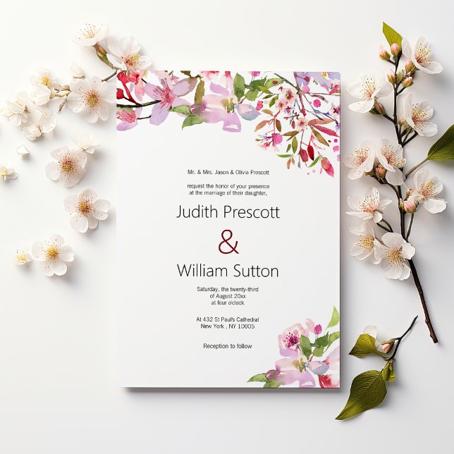 Botanical pink cherry blossom summer Wedding Invitation (Botanical pink cherry blossom summer Wedding )