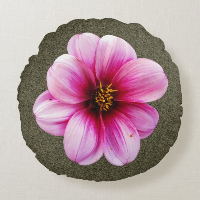 Botanical Pink Dahlia Flower Round Cushion (Front)