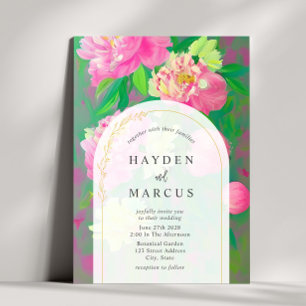 Botanical Pink Floral Painting Arch Wedding Invitation
