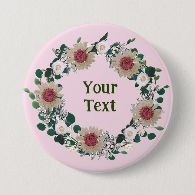 "Botanical Pink Floral Wreath Lapel Accent 7.5 Cm Round Badge (Front)