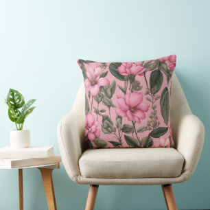 Botanical pink flowers pattern cushion