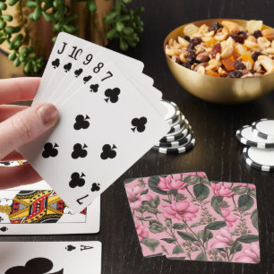 Botanical pink flowers pattern playing cards