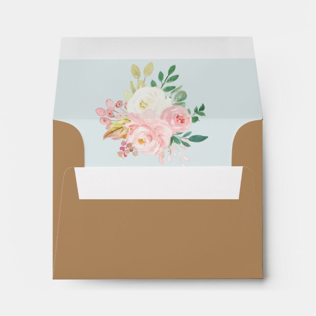 Botanical Pink Garden Roses Brown RSVP Wedding Envelope (Back (Bottom))