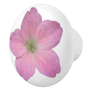 Botanical Pink Geranium Flower on any Colour Ceramic Knob