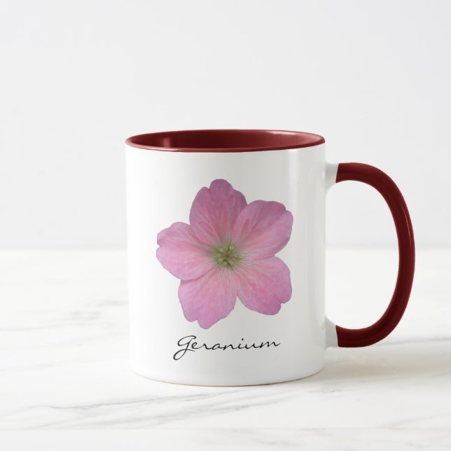 Botanical Pink Geranium Flower Photo with Name Mug (Right)