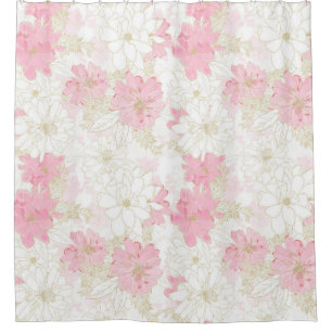 Botanical Pink Gold Flowers Shower Curtain