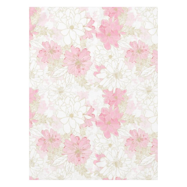 Botanical Pink Gold Flowers Tablecloth (Front)