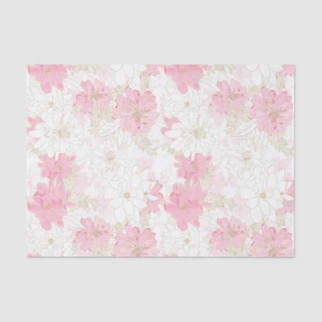 Botanical Pink Gold Flowers Tissue Paper (Front)
