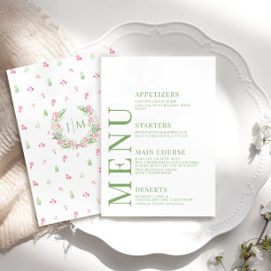 Botanical Pink Green Floral Wedding Menu Cards